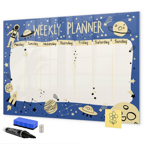 Tableau effaçable magnétique Agenda hebdomadaire sur le thème de l'espace