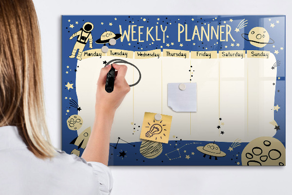 Tableau effaçable magnétique Agenda hebdomadaire sur le thème de l'espace