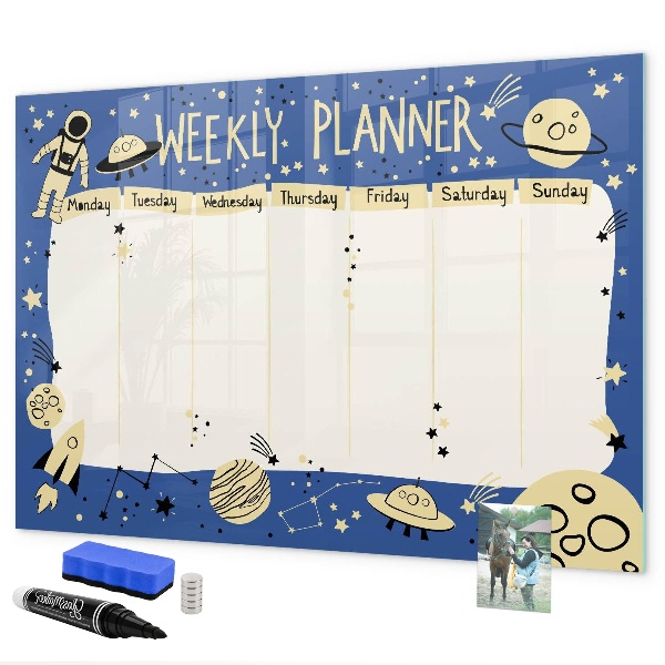 Tableau effaçable magnétique Agenda hebdomadaire sur le thème de l'espace