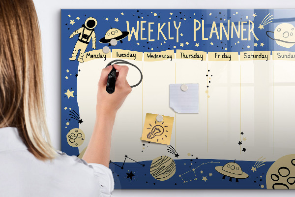 Tableau effaçable magnétique Agenda hebdomadaire sur le thème de l'espace