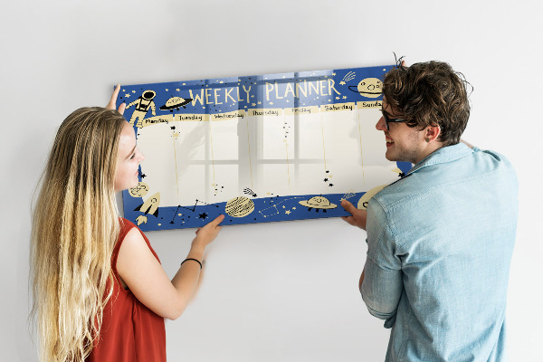 Tableau effaçable magnétique Agenda hebdomadaire sur le thème de l'espace