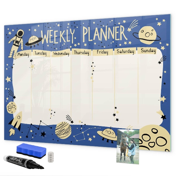 Tableau effaçable magnétique Agenda hebdomadaire sur le thème de l'espace