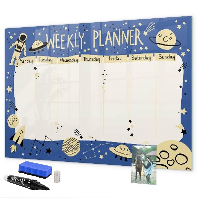 Tableau effaçable magnétique Agenda hebdomadaire sur le thème de l'espace