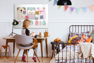 Tableau effaçable magnétique Des notes colorées et des photos sur le mur