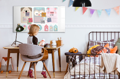 Tableau effaçable magnétique Des notes colorées et des photos sur le mur