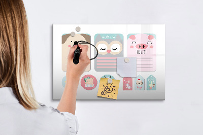 Tableau effaçable magnétique Des notes colorées et des photos sur le mur