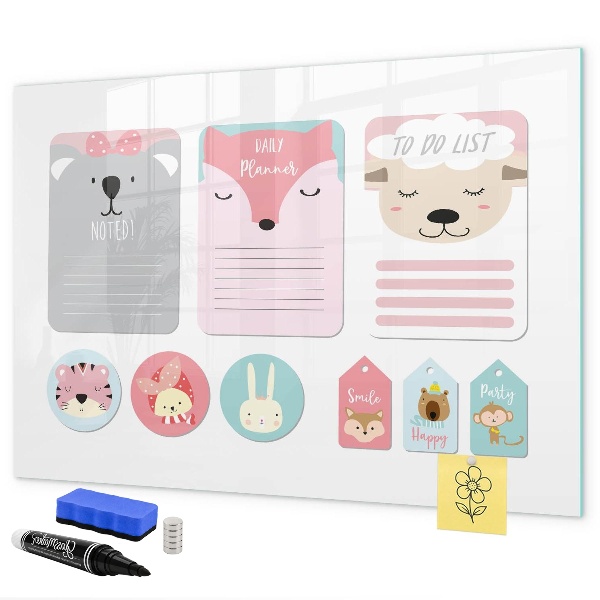 Tableau magnétique effaçable Agenda coloré à motifs animaux