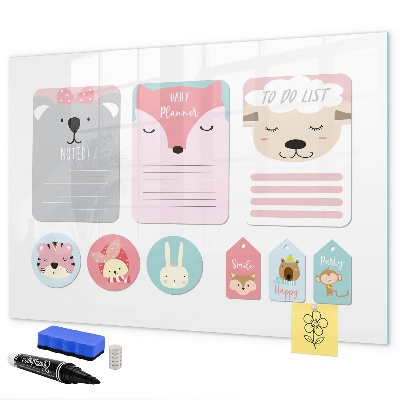 Tableau magnétique effaçable Agenda coloré à motifs animaux