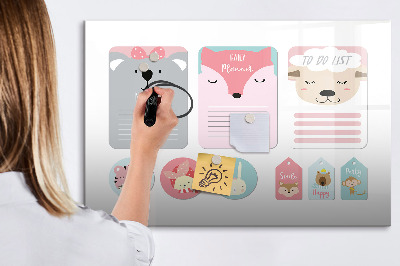 Tableau magnétique effaçable Agenda coloré à motifs animaux