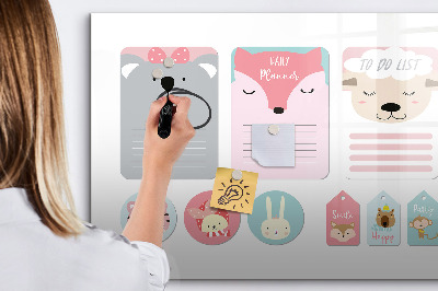 Tableau magnétique effaçable Agenda coloré à motifs animaux
