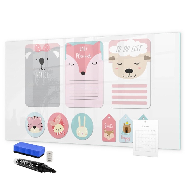 Tableau magnétique effaçable Agenda coloré à motifs animaux