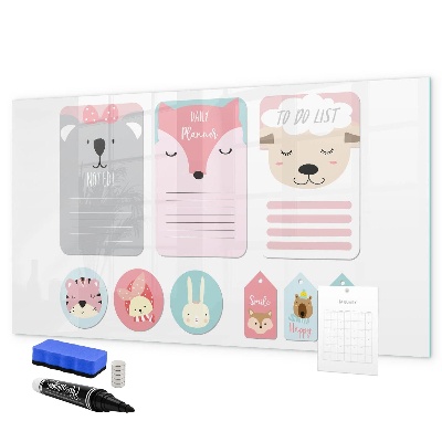 Tableau magnétique effaçable Agenda coloré à motifs animaux