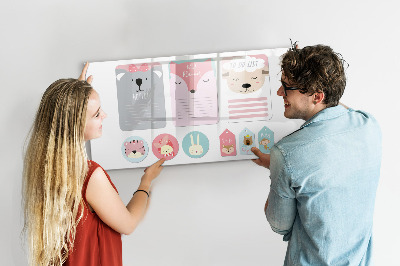 Tableau magnétique effaçable Agenda coloré à motifs animaux