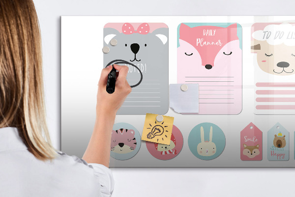 Tableau magnétique effaçable Agenda coloré à motifs animaux