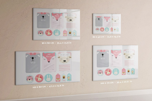 Tableau magnétique effaçable Agenda coloré à motifs animaux