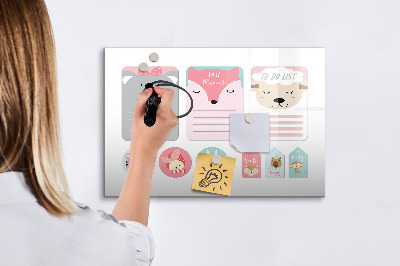 Tableau magnétique effaçable Agenda coloré à motifs animaux