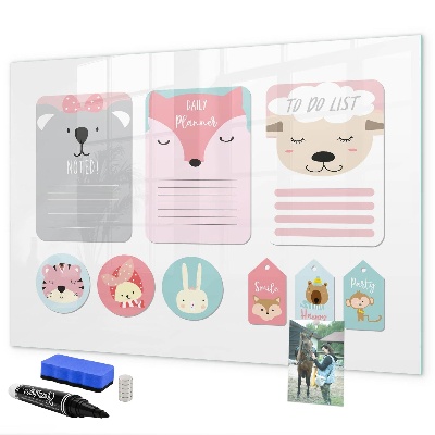 Tableau magnétique effaçable Agenda coloré à motifs animaux