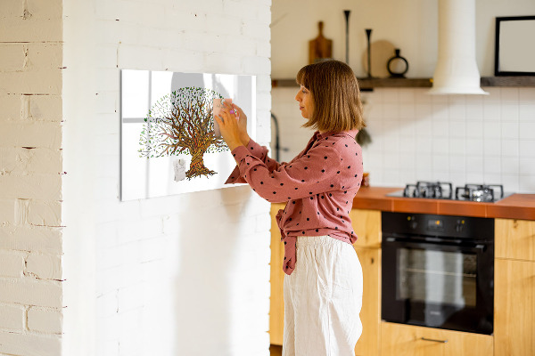 Tableau magnétique effaçable Arbre à souvenirs avec aimants et marqueur