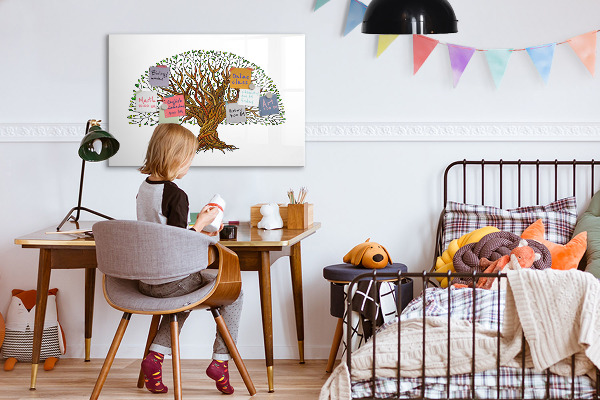 Tableau magnétique effaçable Arbre à souvenirs avec aimants et marqueur