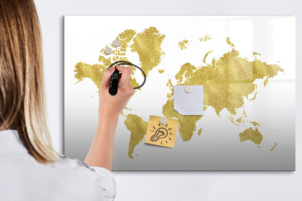 Tableau magnétique effaçable Carte du monde avec espace pour les photos