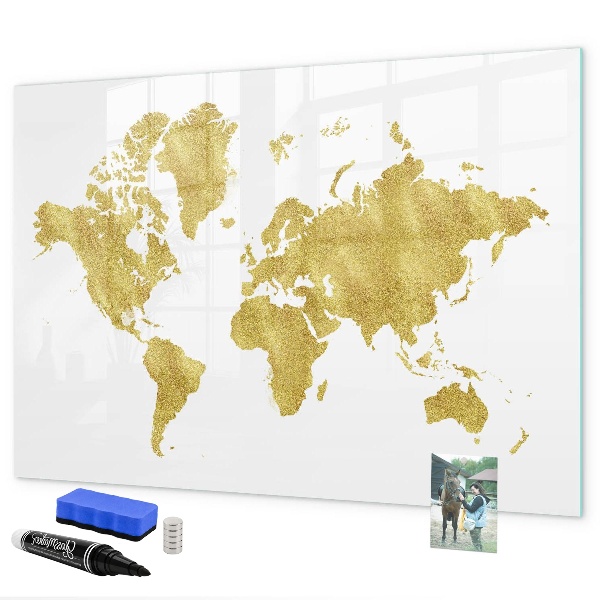 Tableau magnétique effaçable Carte du monde avec espace pour les photos