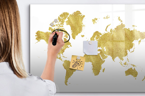 Tableau magnétique effaçable Carte du monde avec espace pour les photos