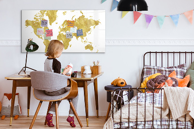 Tableau magnétique effaçable Carte du monde avec espace pour les photos