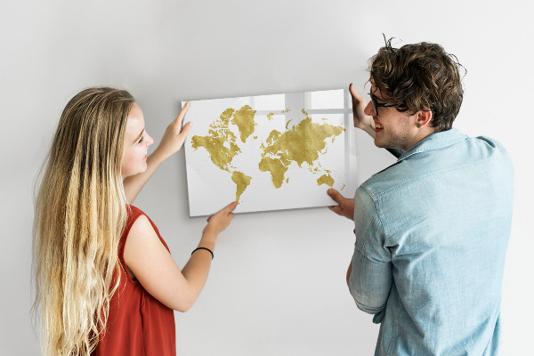 Tableau magnétique effaçable Carte du monde avec espace pour les photos