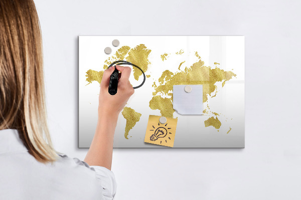 Tableau magnétique effaçable Carte du monde avec espace pour les photos