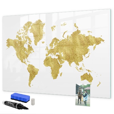 Tableau magnétique effaçable Carte du monde avec espace pour les photos
