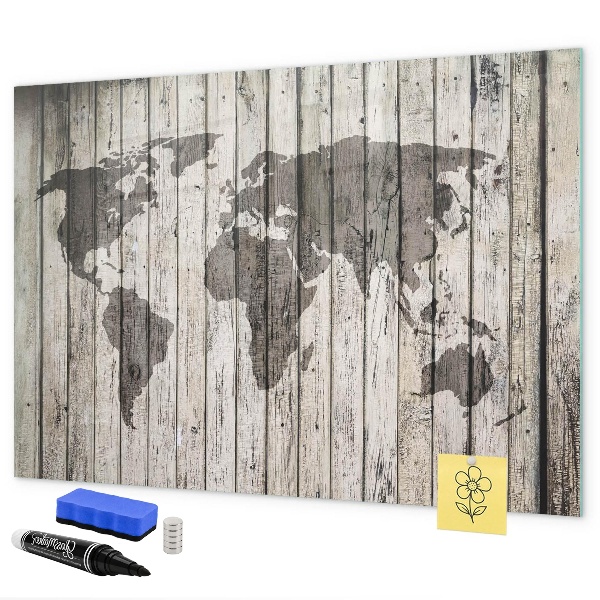 Tableau magnétique effaçable Carte du monde avec espace pour les photos