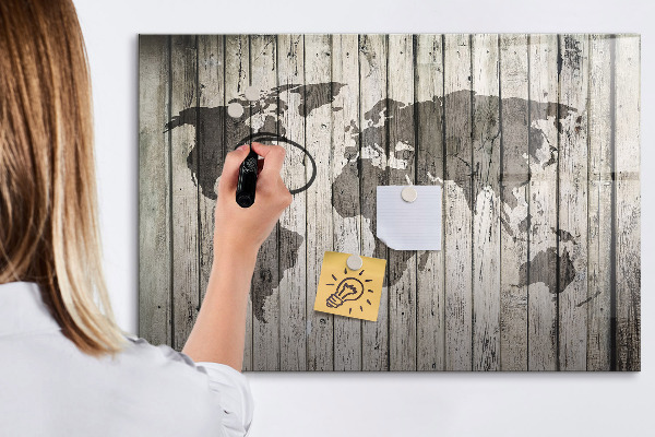 Tableau magnétique effaçable Carte du monde avec espace pour les photos