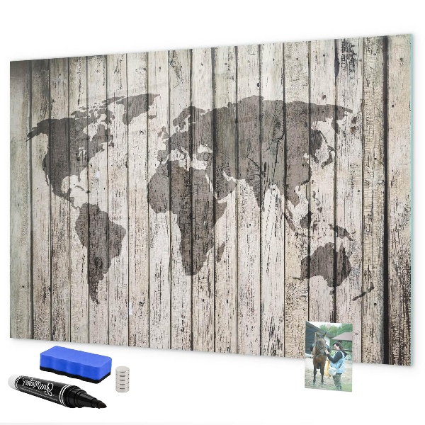 Tableau magnétique effaçable Carte du monde avec espace pour les photos