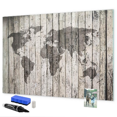 Tableau magnétique effaçable Carte du monde avec espace pour les photos