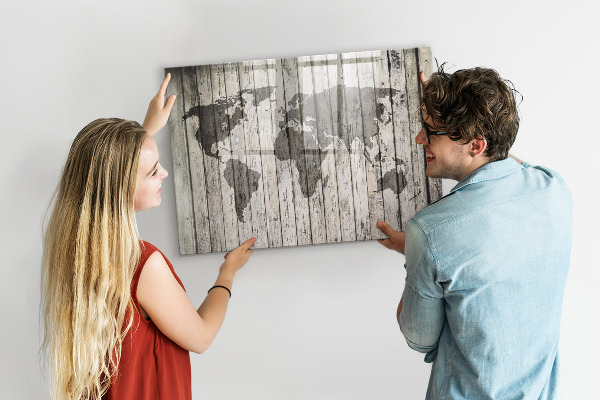 Tableau magnétique effaçable Carte du monde avec espace pour les photos