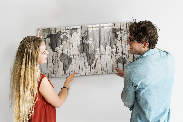 Tableau magnétique effaçable Carte du monde avec espace pour les photos