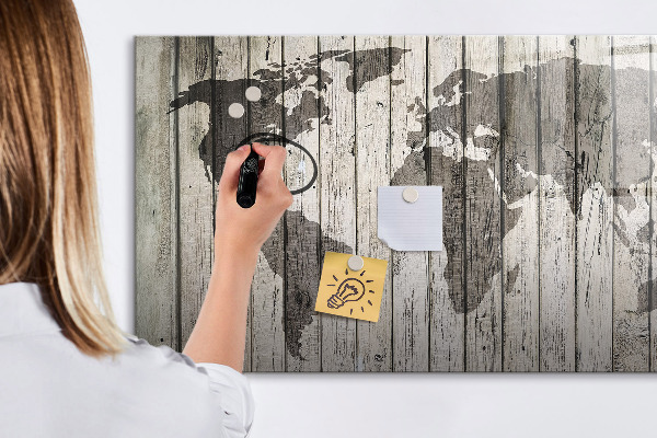 Tableau magnétique effaçable Carte du monde avec espace pour les photos