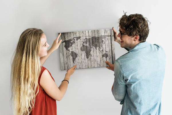 Tableau magnétique effaçable Carte du monde avec espace pour les photos