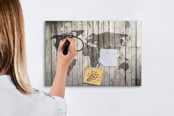 Tableau magnétique effaçable Carte du monde avec espace pour les photos