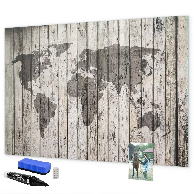 Tableau magnétique effaçable Carte du monde avec espace pour les photos