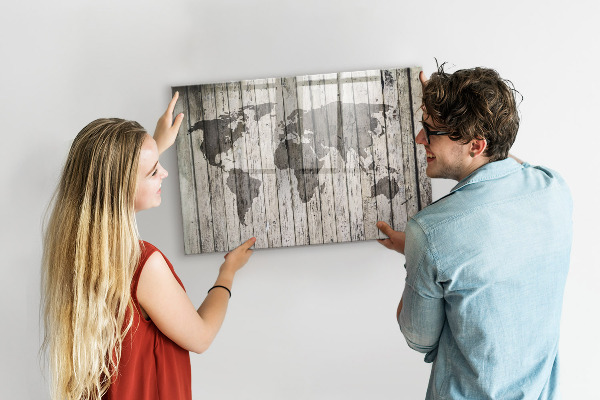 Tableau magnétique effaçable Carte du monde avec espace pour les photos