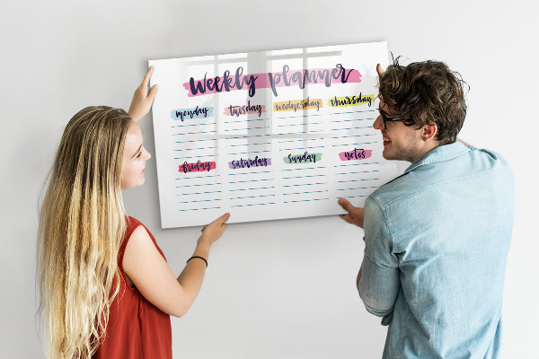 Tableau effaçable magnétique Agenda hebdomadaire avec espace pour photos