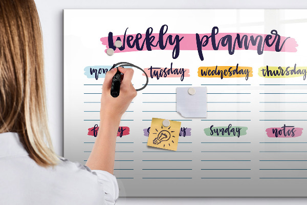 Tableau effaçable magnétique Agenda hebdomadaire avec espace pour photos