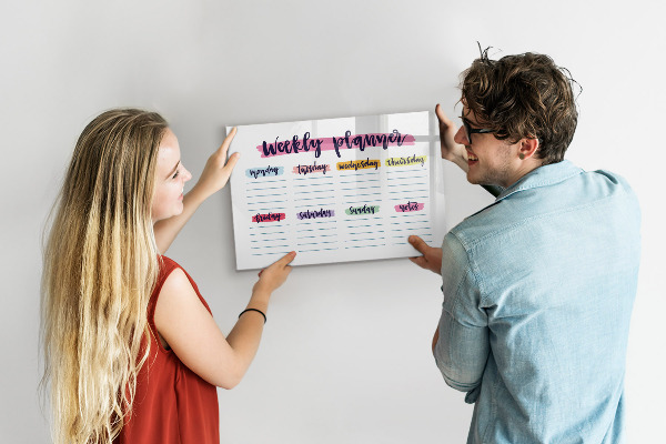 Tableau effaçable magnétique Agenda hebdomadaire avec espace pour photos