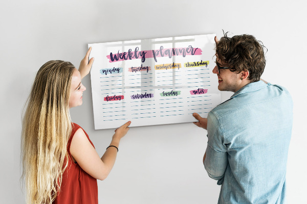 Tableau effaçable magnétique Agenda hebdomadaire avec espace pour photos