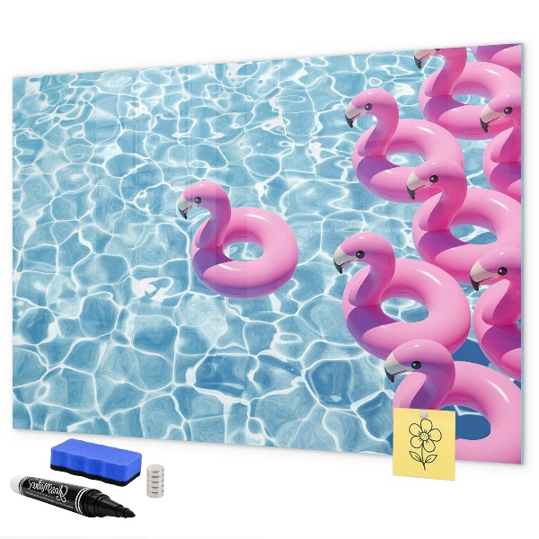 Tableau magnétique effaçable Moments de joie au bord de l'eau avec des flamants roses