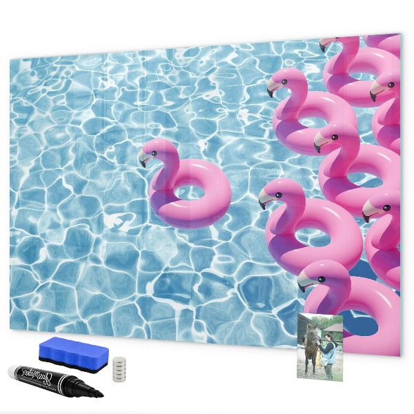 Tableau magnétique effaçable Moments de joie au bord de l'eau avec des flamants roses
