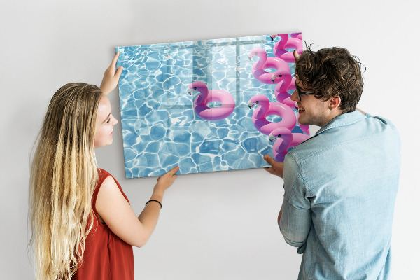 Tableau magnétique effaçable Moments de joie au bord de l'eau avec des flamants roses