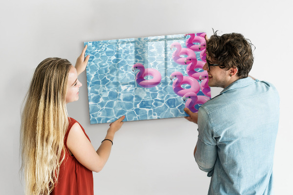 Tableau magnétique effaçable Moments de joie au bord de l'eau avec des flamants roses
