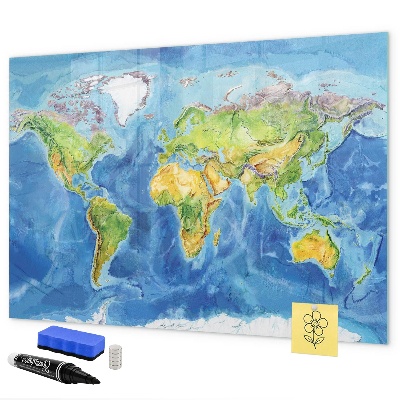 Tableau magnétique effaçable Carte du monde avec emplacements de photos